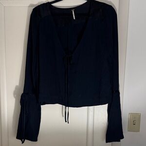 Free People Navy Whimsy Cropped Flowy Top SZ 10